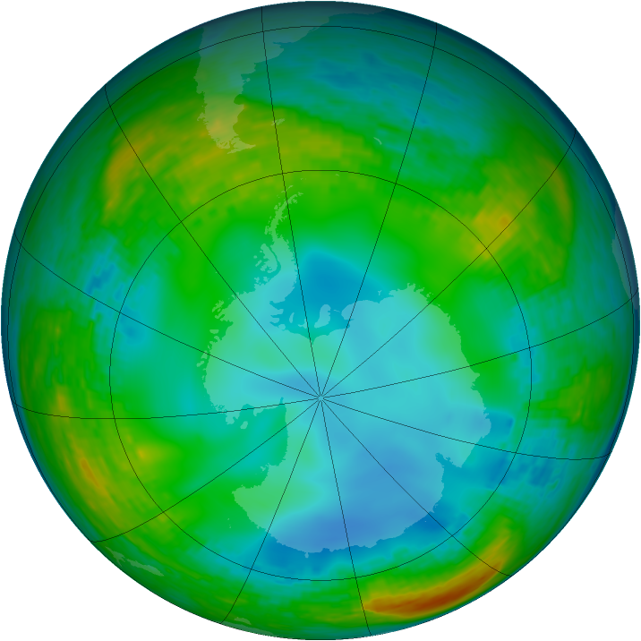 Antarctic ozone map for 14 July 1990